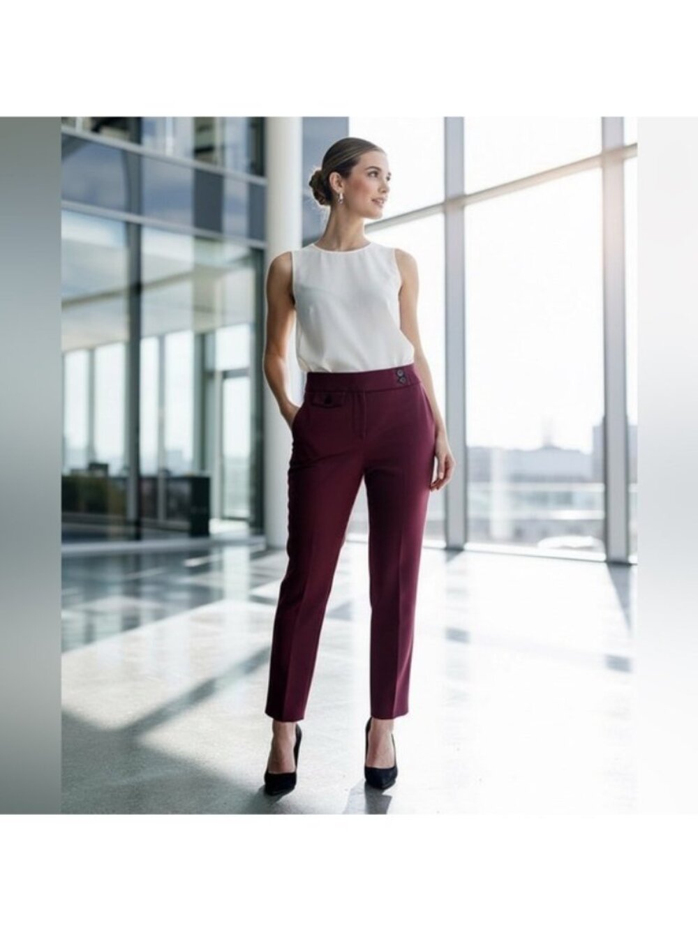 Renzo Slim Unique color  😍🦊Veronica Beard  Burgundy Ankle Crop Pants💕